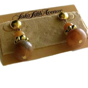 NWT Vintage Saks Fifth Avenue Amber Glass Earrings